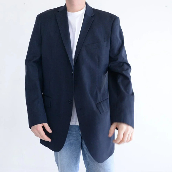 Vintage Blair Underwood Navy Double Button 100% Wool Blazer Size 46L - Picture 2 of 11